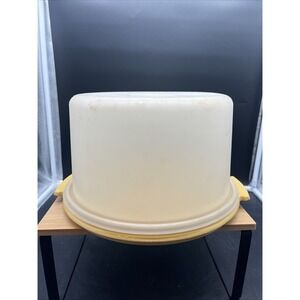 Vintage Tupperware Round Lg Cake Carrier Harvest Gold Party Birthday